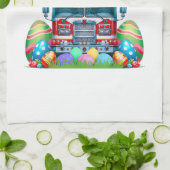 Fire Truck Easter Bunny Ears Firefighter Easter Eg キッチンタオル (折り畳み)