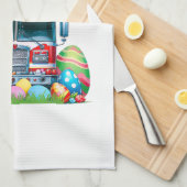 Fire Truck Easter Bunny Ears Firefighter Easter Eg キッチンタオル (四つ折り)