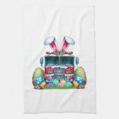 Fire Truck Easter Bunny Ears Firefighter Easter Eg キッチンタオル (縦)