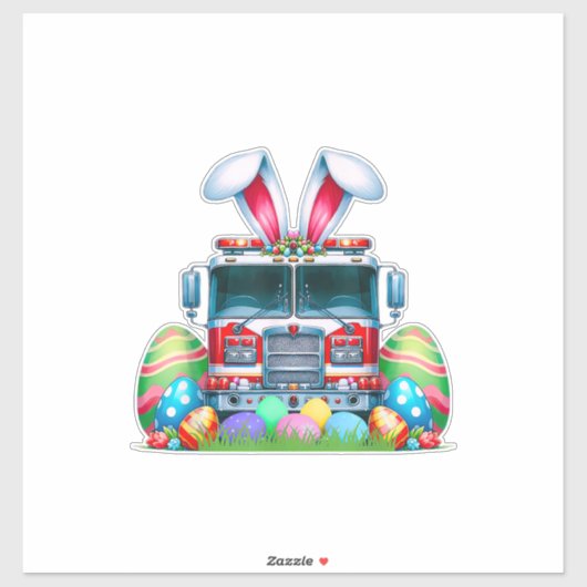 Fire Truck Easter Bunny Ears Firefighter Easter Eg シール (シート)