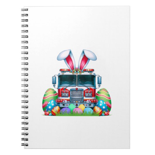Fire Truck Easter Bunny Ears Firefighter Easter Eg ノートブック (正面)