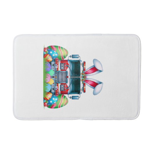 Fire Truck Easter Bunny Ears Firefighter Easter Eg バスマット (正面)