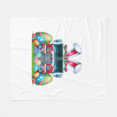 Fire Truck Easter Bunny Ears Firefighter Easter Eg フリースブランケット (正面(横))
