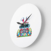 Fire Truck Easter Bunny Ears Firefighter Easter Eg ラージ壁時計 (傾斜)