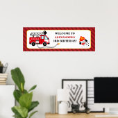 Fire Truck Firefighter Birthday Party Banner ポスター (ホームオフィス)