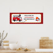 Fire Truck Firefighter Birthday Party Banner ポスター (キッチン)