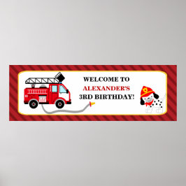 Fire Truck Firefighter Birthday Party Banner ポスター