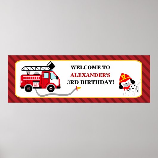 Fire Truck Firefighter Birthday Party Banner ポスター (正面)