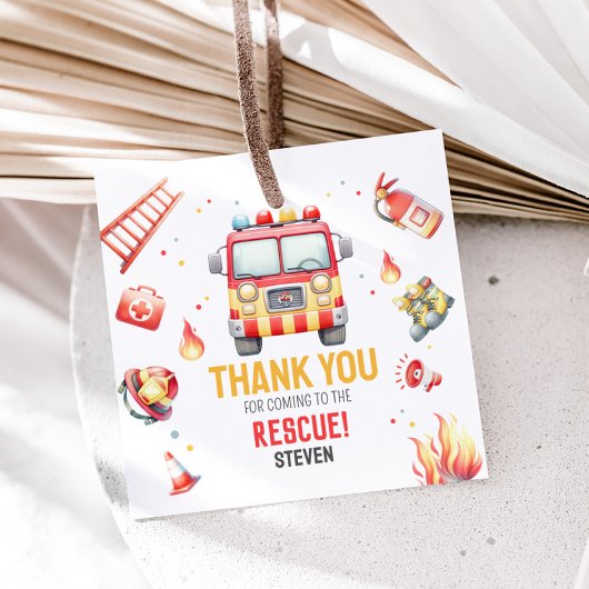 Fire Truck Sound the Alarm Baby Shower フェイバータグ