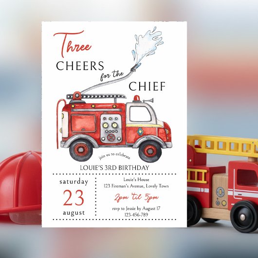 Fire Truck Three Cheers Chief 3rd Birthday 招待状