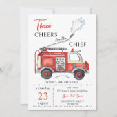Fire Truck Three Cheers Chief 3rd Birthday 招待状 (正面)