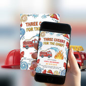 Fire Truck Three Cheers Chief Boys Birthday 招待状