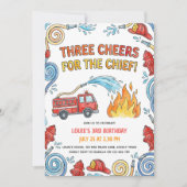 Fire Truck Three Cheers Chief Boys Birthday 招待状 (正面)