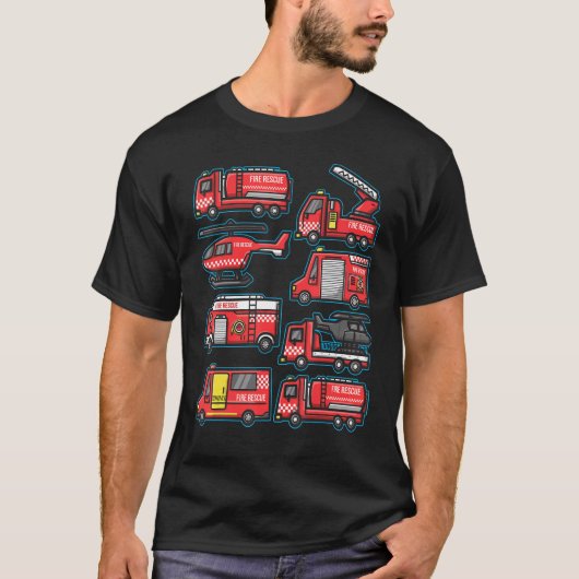 Fire Truck Trucker trailer Ladder kids adults Men Tシャツ (正面)