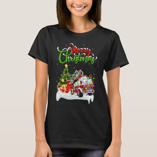 Fire Truck   Xmas Decorations Santa Fire Truck Chr Tシャツ (正面)