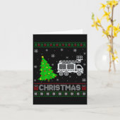 Fire Truck Xmas Tree Lighting Ugly Christmas Sweat カード (黄色い花)