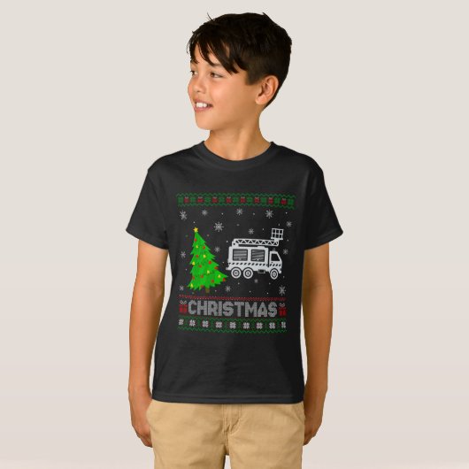 Fire Truck Xmas Tree Lighting Ugly Christmas Sweat Tシャツ (正面フル)
