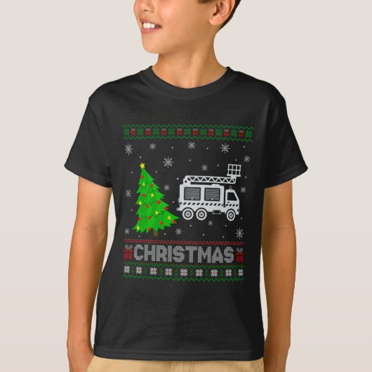 Fire Truck Xmas Tree Lighting Ugly Christmas Sweat Tシャツ (正面)