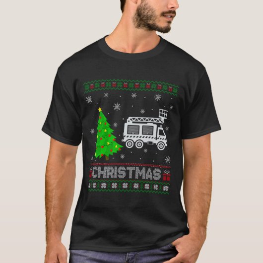 Fire Truck Xmas Tree Lighting Ugly Christmas Sweat Tシャツ (正面)