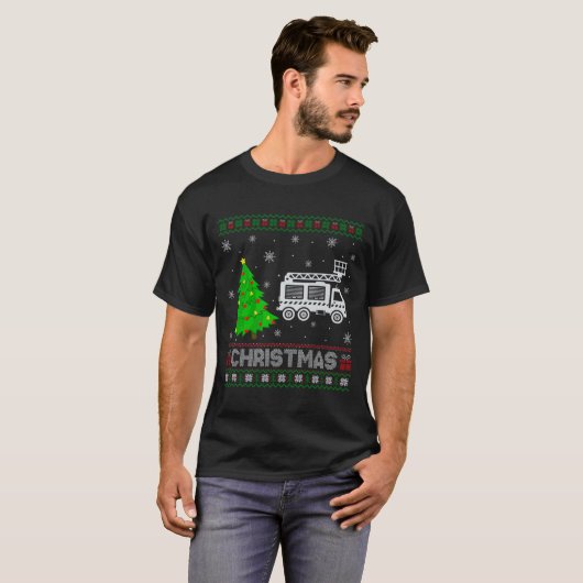 Fire Truck Xmas Tree Lighting Ugly Christmas Sweat Tシャツ (正面フル)