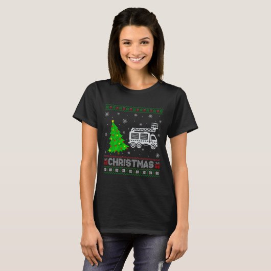 Fire Truck Xmas Tree Lighting Ugly Christmas Sweat Tシャツ (正面フル)