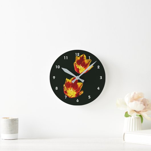 Fire Tulip Flowers Round Clock ラウンド壁時計 (ホーム)