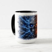 Fire vs Ice Skull – Electric Blue & Lava Red Crack マグカップ (正面左)