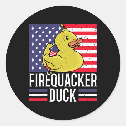 Firecacker Duck 4th Of 7月Firecracker Independed ラウンドシール (正面)