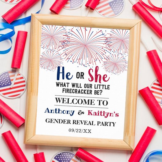 Firecracker 4th Of July Gender Reveal Party ポスター