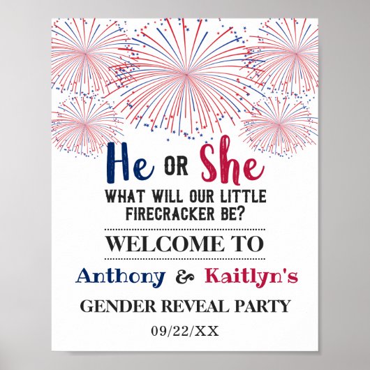 Firecracker 4th Of July Gender Reveal Party ポスター (正面)