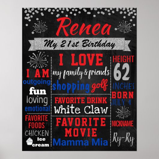 firecracker 7月4th大人21th誕生日サイン ポスター (正面)