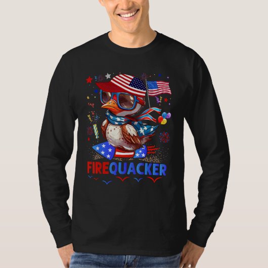 Firecracker Duck 4th of July Patriotic Day Usa Fla Tシャツ (正面)