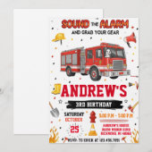 FireFigher truck Birthday with Custom image 招待状 (正面/裏面)