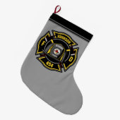 Firefighter ADD NAME Fire Department Rescue Team  ラージクリスマスストッキング (正面 (吊り時))