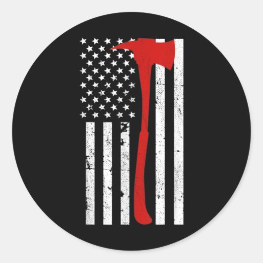 Firefighter American Flag Thin Red Line Axe ラウンドシール (正面)