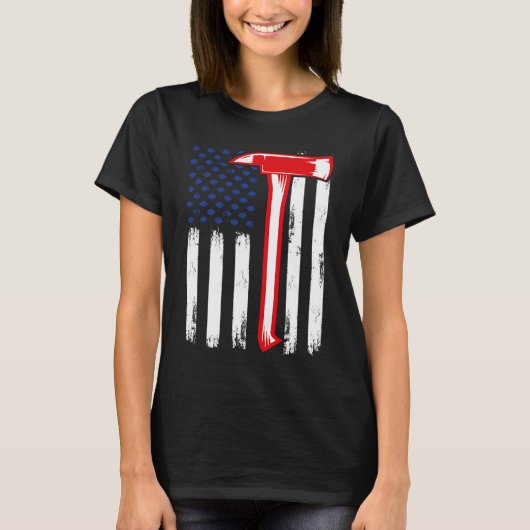 Firefighter American US flag red line Firefighter  Tシャツ (正面)