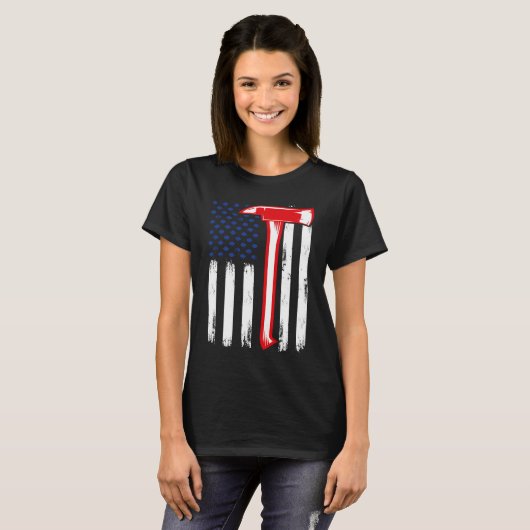 Firefighter American US flag red line Firefighter  Tシャツ (正面フル)