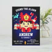 Firefighter Birthday Invitation with Photo 招待状 (スタンド正面)