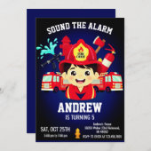 Firefighter Birthday Invitation with Photo 招待状 (正面/裏面)