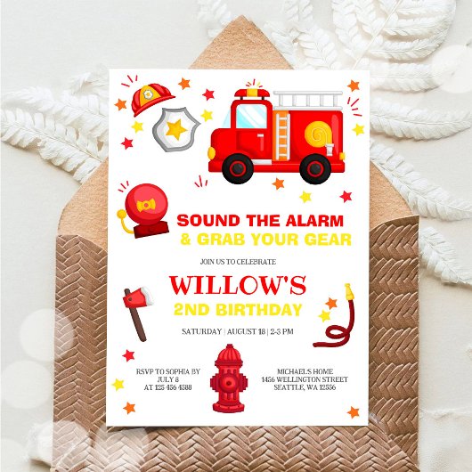 Firefighter Birthday Party Invitation 招待状