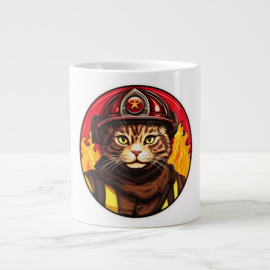 Firefighter cats on Cap ジャンボコーヒーマグカップ (正面)