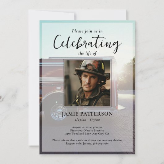 Firefighter Celebration of Life Photo, Funeral 招待状 (正面)