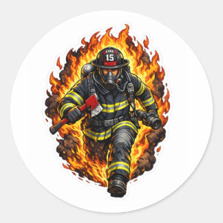 Firefighter Chibi Sticker Cute Fireman Cartoon Fir ラウンドシール