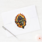 Firefighter Chibi Sticker Cute Fireman Cartoon Fir ラウンドシール (封筒)