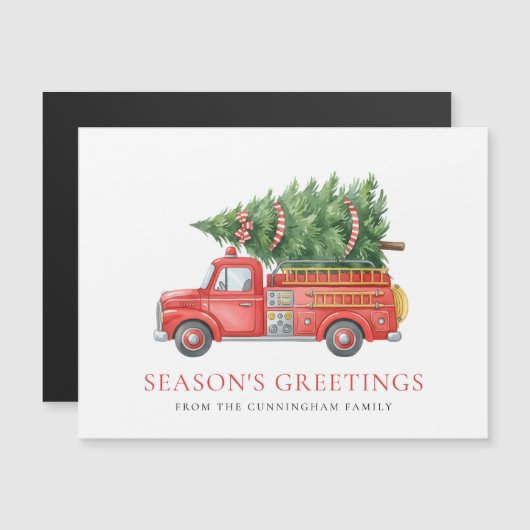 Firefighter Christmas Red Fire Truck Magnetic Card (正面/裏面)