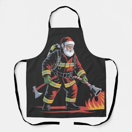 Firefighter Christmas Shirt XMas Funny Santa  エプロン (正面)