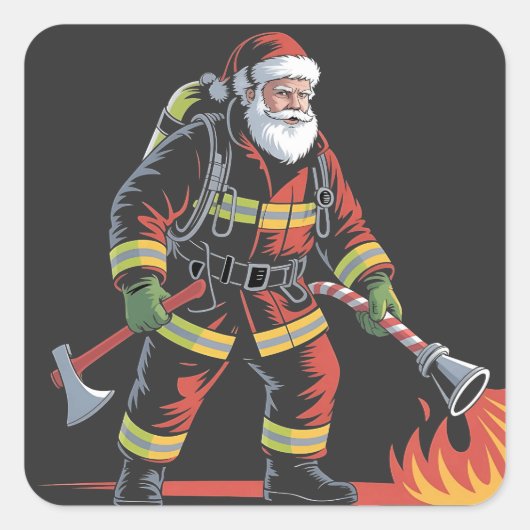 Firefighter Christmas Shirt XMas Funny Santa  スクエアシール (正面)