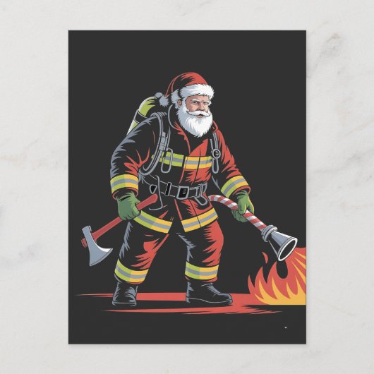 Firefighter Christmas Shirt XMas Funny Santa 案内ポストカード (正面)