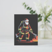 Firefighter Christmas Shirt XMas Funny Santa 案内ポストカード (スタンド正面)