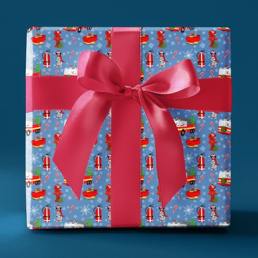 Firefighter Christmas With Santa and Dalmatian ラッピングペーパー